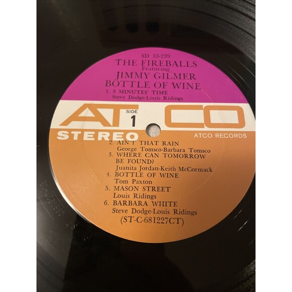 The Fireballs w/Jimmy Gilmer Bottle of Wine 33RPM ATCO Records 1968 Stereo - Picture 11 of 16